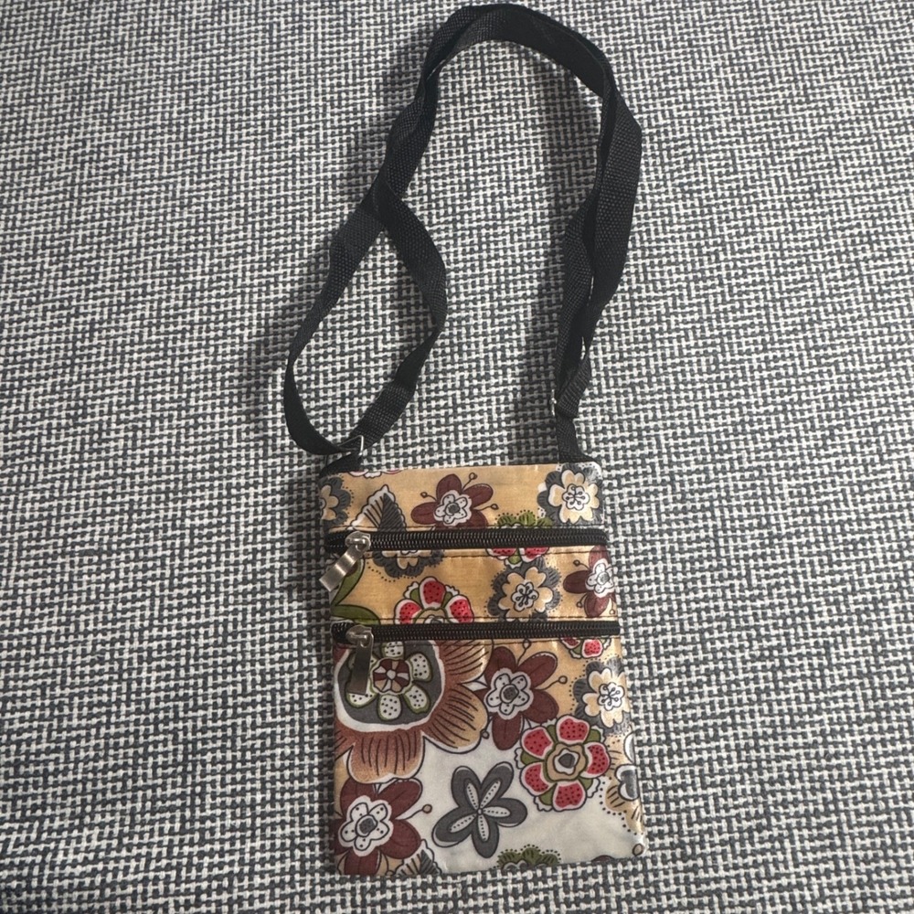 Floral Multi Pocket Crossbody Passport Bag Small Travel Purse Adjustable Strap